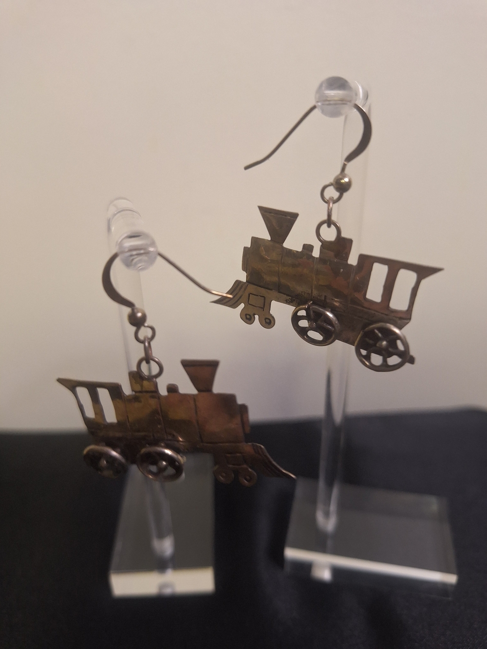 Train Engine Dangle Earrings in Silver Tone
